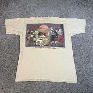 Vintage Dogs Playing Poker Shirt Mens L Pinches With Four Aces Coolidge 90s